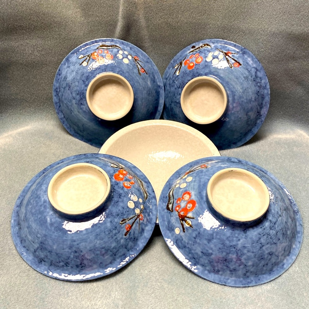 Japanese Cherry Blossom Stoneware Footed Sushi Plates (set of 5)